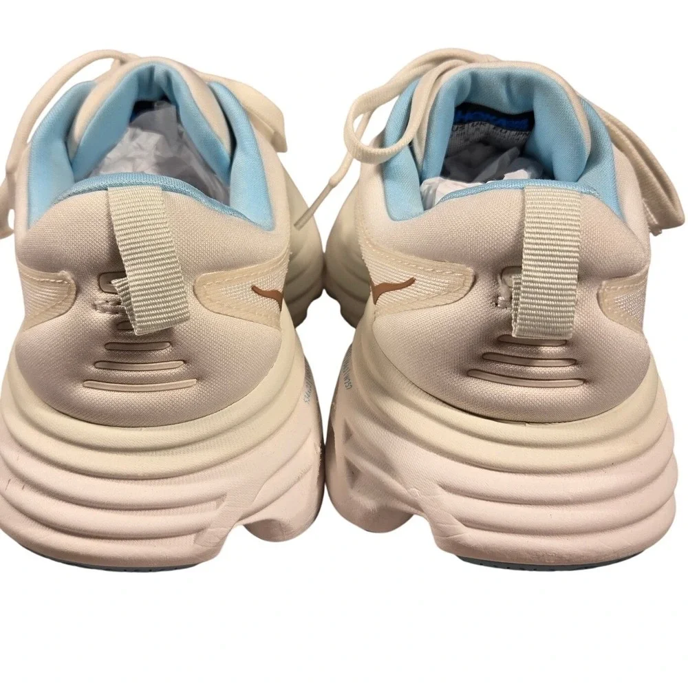 Hoka Bondi 8 Womens Road Running Shoes White Blue Rose Gold 7.5B 1127896